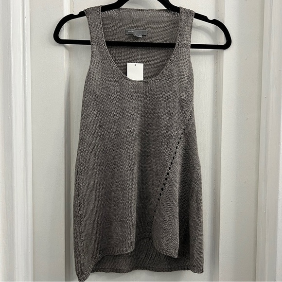Vince. 100% Linen Woven Knit Sheer Tank Top Gunmetal Grey Size XS - Picture 1 of 5